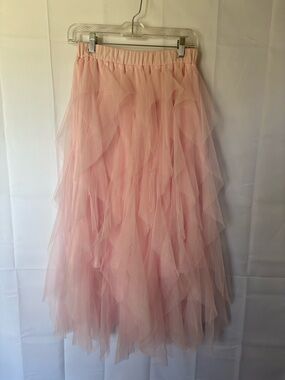 Pink Tulle Ruffle Midi Skirt - Size M